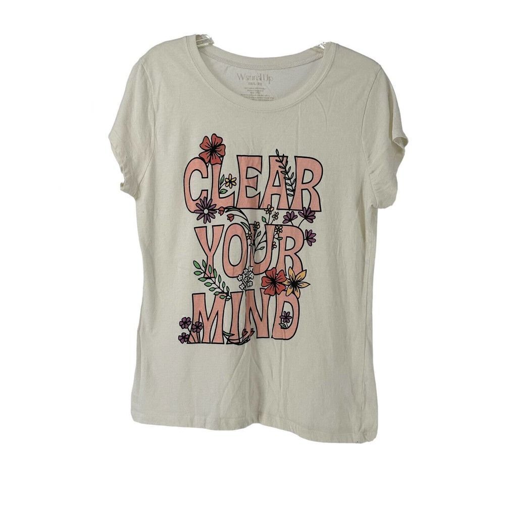 Clear Your Mind Graphic T-Shirt Short Sleeve Cream Wound Up Juniors XXXL Flower